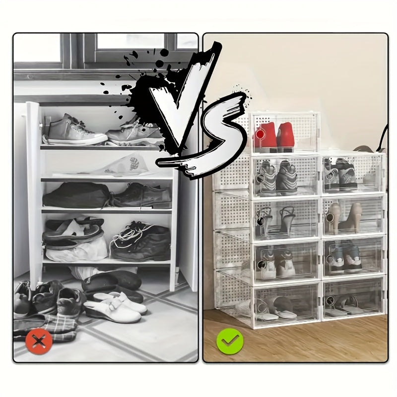 6/12/24pcs Thickened Transparent Shoe Boxes with Lid, Foldable Stackable Free Combination Shoe Rack, Plastic Sneaker Container, Space Saving Storage Organizer for Entryway Bedroom, Home Shoe Box Shoe Racks Shoe Storage Organizer Shelf