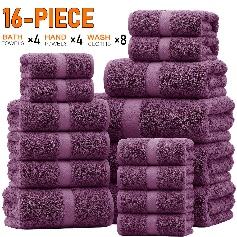 22/16pcs Cotton Bathroom Towels Set, Solid Color Cotton Blended Towel, Multi-color Optional, Soft And Comfortable, Absorbent, Family Set, Suitable for Travel, Bathroom, Fitness, Hotel, Swimming And Gift(4Bath Towels+6Hand Towels+12Washcloths)