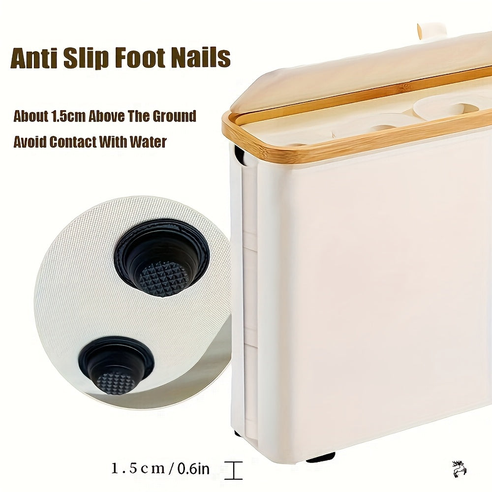 Bamboo Toilet Paper Holder with Lid - Foldable Bathroom Storage Box, Independent Organizer That Can Hold 12 Rolls of Toilet Paper, Toilet Paper Storage Container Random Color