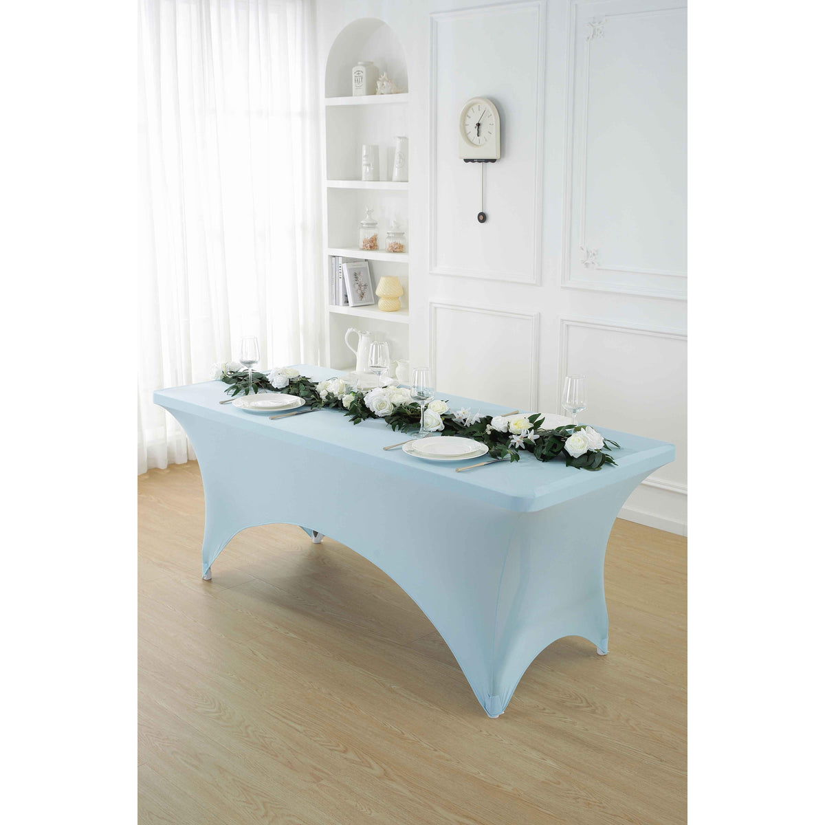 1pcs 4ft/6ft/8ft Spandex Tablecloth, Fitted tablecloth, Wrinkle Resistant Stretchable Rectangle Table Cover For Event, Wedding & Parties