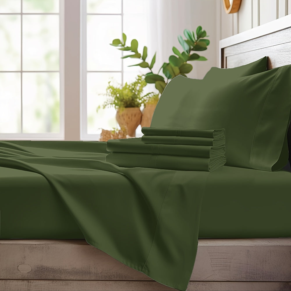 4pcs Bamboo Cooling Bedding - Cooling Bamboo Fiber Fitted Sheet Set, Extra Deep Bamboo Sheet Set- Suitable For Hot Sleepers, Kids, Children Pillowcases, Flat Sheet And Fitted Sheet - A Perfect Gift For Family, Queen And King Sizes, Next Day Delivery