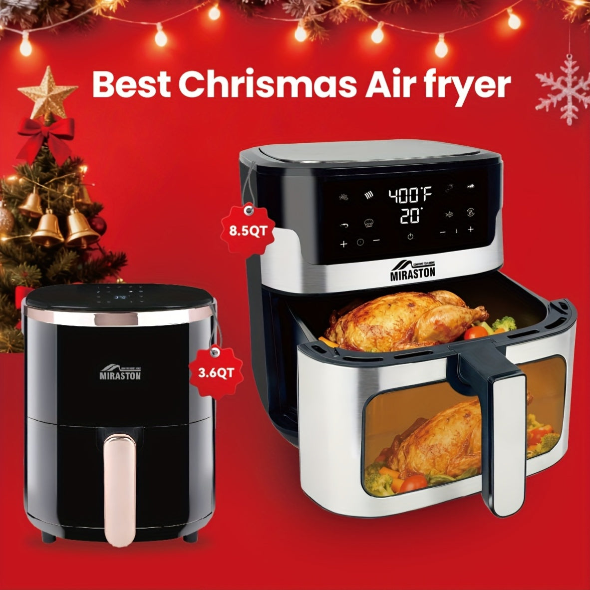 8.5/3.6QT Touch Air Fryer | Upgraded 8-in-1 Basket, Digital Touchscreen Display with 8-Presets, Air Fry, Bake, Roast, Broil in Minutes, Black (Touchscreen Series), YMS Brand, Stainless Steel Basket, 1500W Power, 120V Voltage