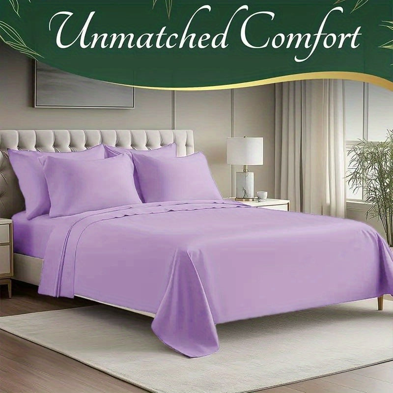 Extra Deep Pocket Bamboo Sheets - 4/6pcs Breathable & Cooling Bamboo Bed Sheet Set, Hotel Luxury Fitted Sheet Set, Soft Wrinkle-Free for Extra Deep Mattresses, Room Decor, Twin/Full/Queen/King Size Sheet & Pillowcase Sets