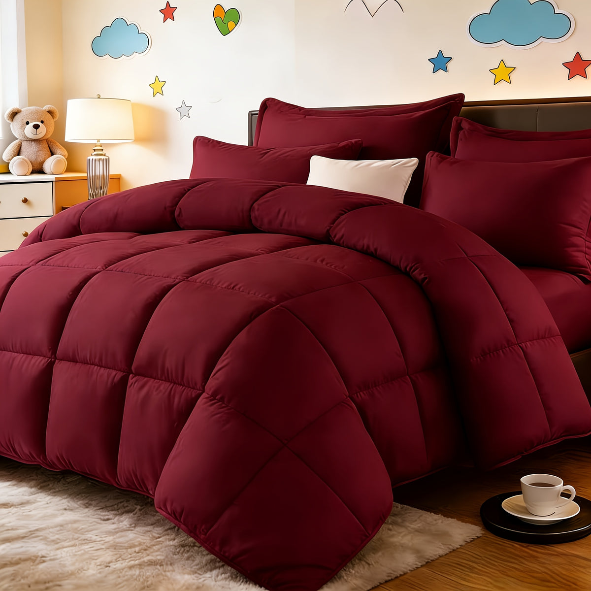 2/3pcs Red And Black bedding with All-Season Comforter, Available in Standard Double/King Double/Super King Sizes. Includes 1 Comforter And 1/2 Pillowcases, Suitable for Kids' Rooms, School Dormitories, Apartments