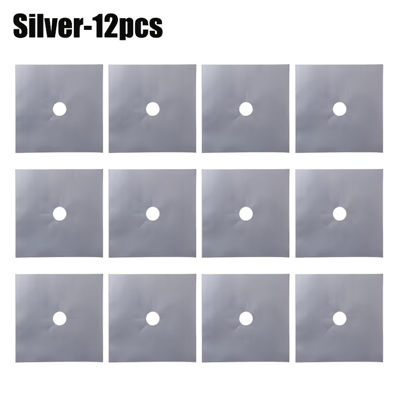 12pcs Teflon Gas Stove Protective Cover, 0.12mm Thick, Reusable, Non-stick, Quick Clean Kitchen/cooking Liner Kitchen Supplies Home Kitchen Supplies Outdoor Cooking Tool Protective Cover, Barbecue Mat