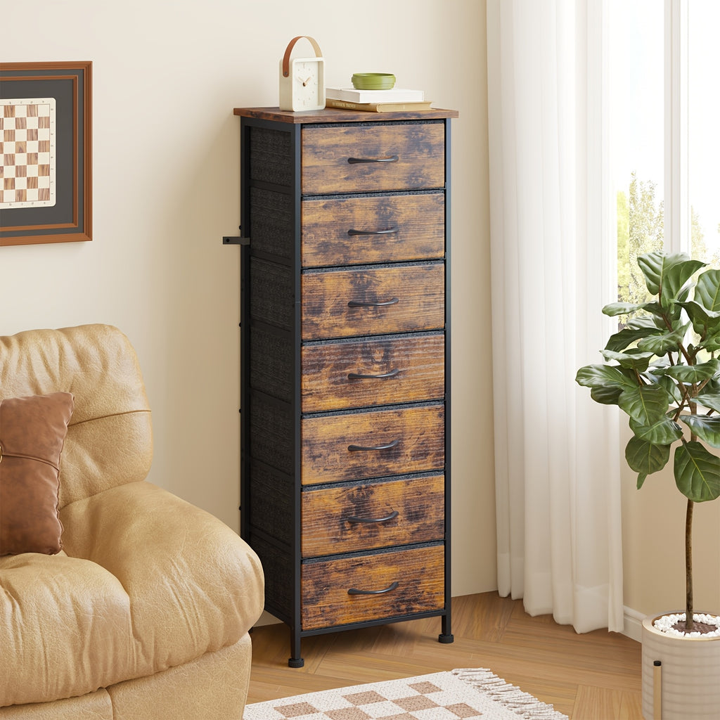 Tall Fabric Drawer Dresser, 6 or 7 Drawer Vertical Storage Organizer in Black, Brown, White or Gray for Bedroom Clothes, Closets and Entryways