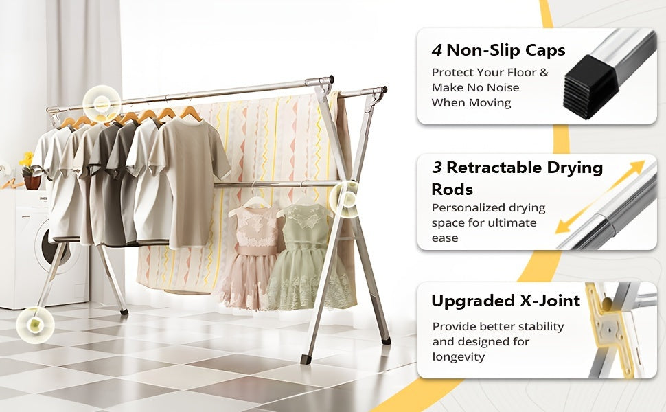 Clothes Drying Rack 63" And 78.7" Two Types, Retractable Length And Folding Outdoor Indoor Use Durable Metal Drying Rack, Drying Rack Clothing Collapsible, Foldable Laundry Drying Rack, Heavy Duty Stainless Steel Clothesline, Drying Racks