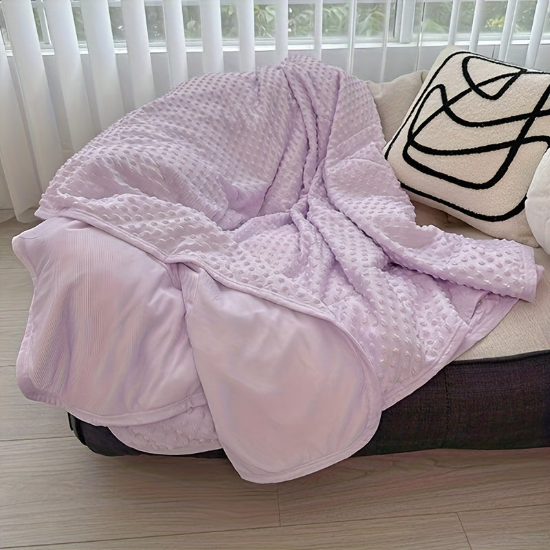 Emotional Cooling Blanket for Relaxation - Soundwave technology Embossed Striped Design with Ball Accents, 100% Polyester Breathable Lightweight Summer Throw, Machine Washable Wrinkle-Resistant Multi-Use Blanket & Shawl in White & Grey, Comfortable Shawl,