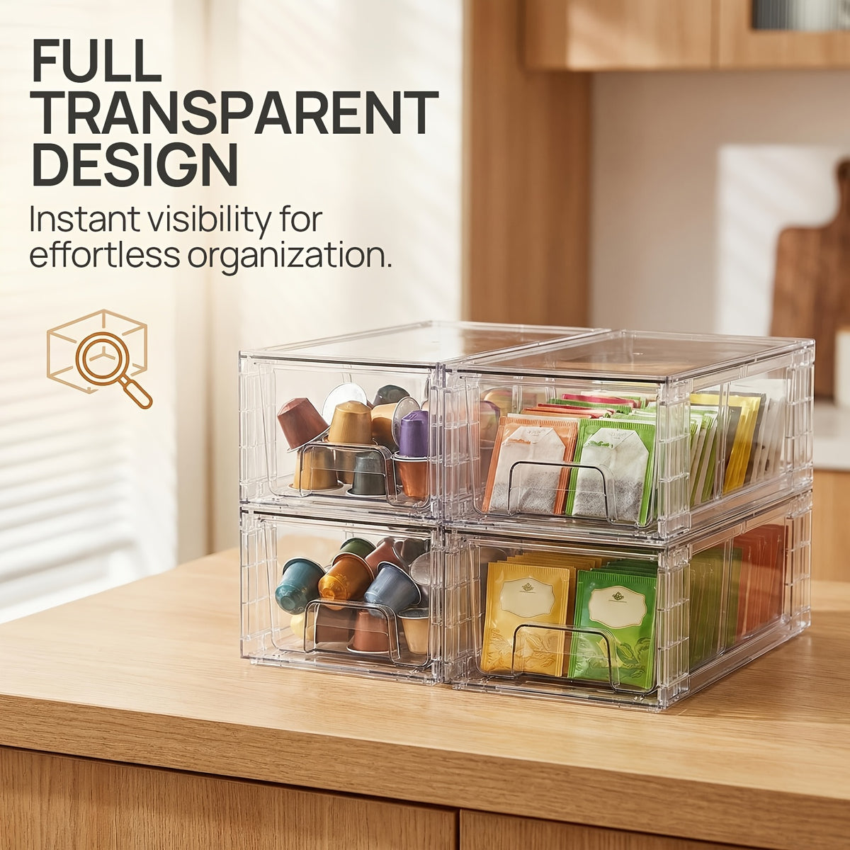 4/6/8/10 Pack Clear Acrylic Food Storage Drawers With Handles | Stackable Refrigerator & Pantry Organizer Bins For Snacks, Fruits, Vegetables | Fridge, Kitchen Cabinet, Undersink, Bathroom Organization