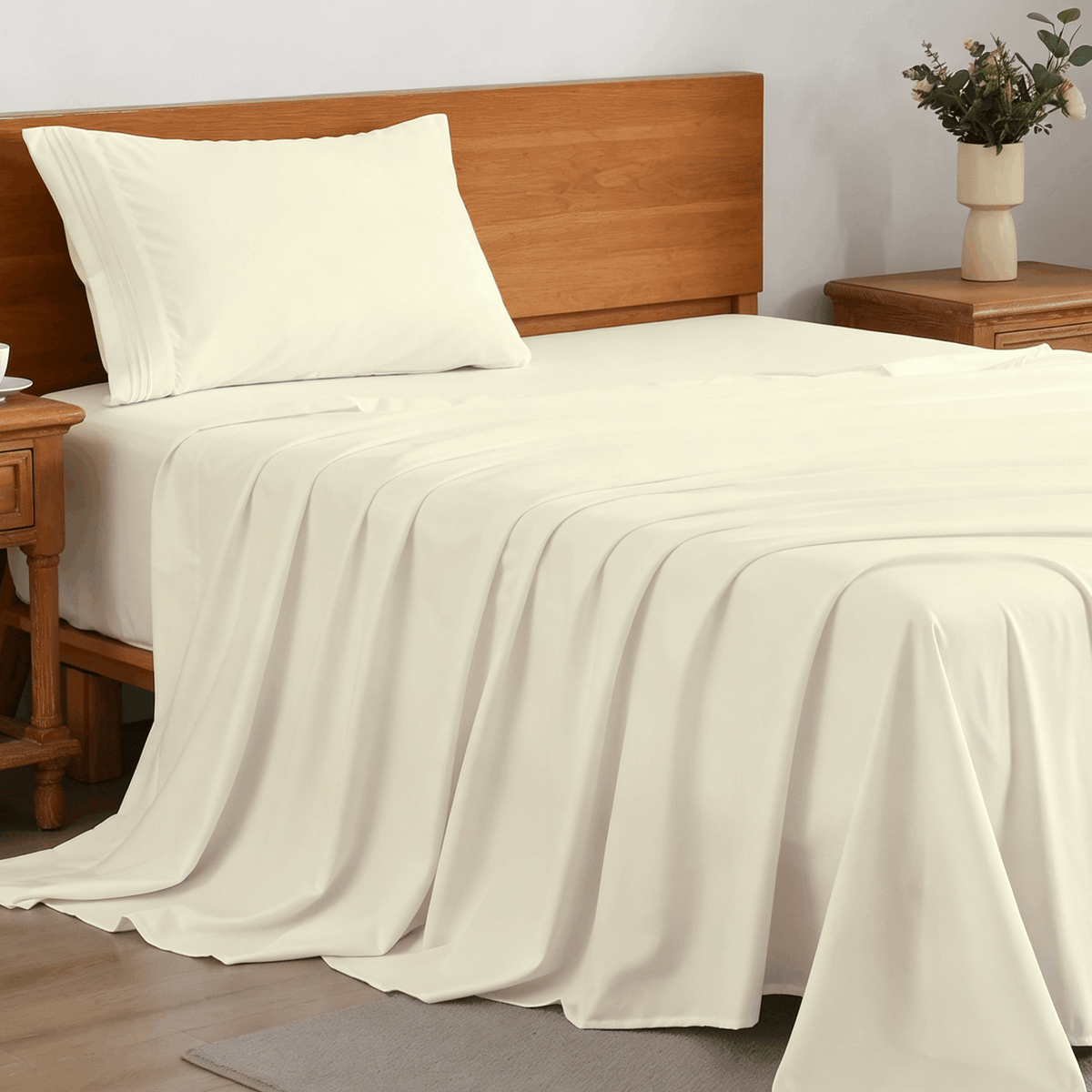 3/4-Piece Cooling Bed Sheet Set, Soft & Breathable Bedding with 18-Inch Deep Pocket, Hotel Luxury Sheets for Summer
