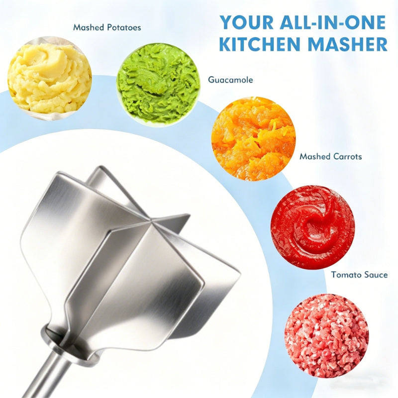 [Stainless Steel Meat Chopper] Meat Chopper 304 Stainless Steel Meat Chopper - With 6 Curved Blades, Heat Resistant Burger Meat Grinder, Non-Stick Mixing Chopper, Ground Beef Mashers, Potato Mashers Tools, Heavy Duty Food Grade Mixer Utensil for Home Meal