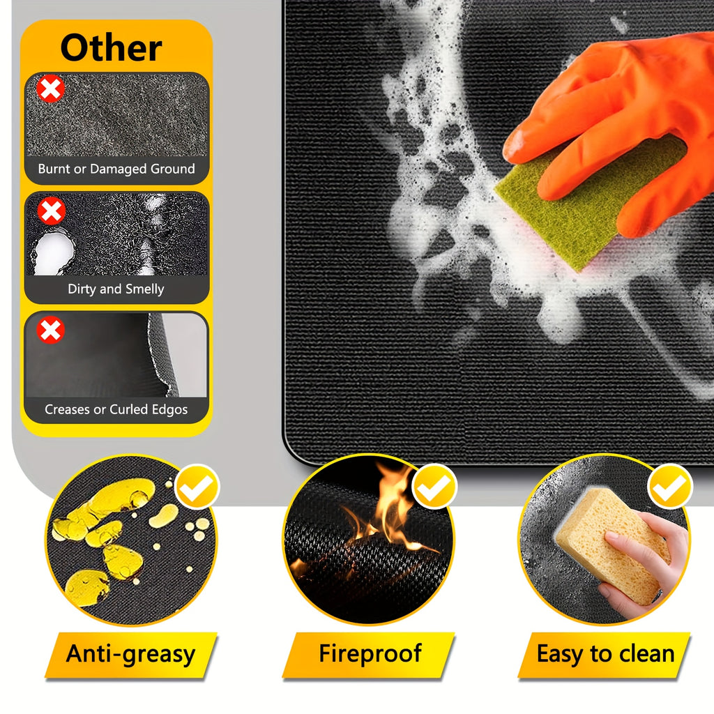 Large BBQ Grill Mat That Is Double-Sided, Fireproof, And Heat-Resistant, Suitable for Outdoor Grills, Fireplaces, Fire Pits, And Smokers. It Serves As a Waterproof And Oil-Proof Protector for Decks And Patios, And Is Easy to Clean