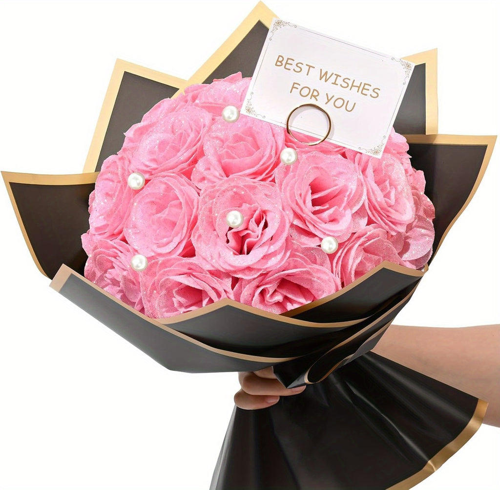24/36pcs Simulation Flash Rose Bouquet Fake Flower Rose Delicate Beautiful Bouquet Eternal Shiny Artificial Roses Suitable for Dating, Engagement, Wedding, Anniversary, Holiday Decorations Blue/ Purple/ Red