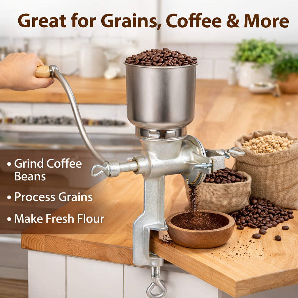 High Hopper Grain Mill Cast Iron Grain Grinder Manual Coffee Grinder Heavy Duty Food Mill With Shild And Clamp For Nuts Flour Corn And Wheat