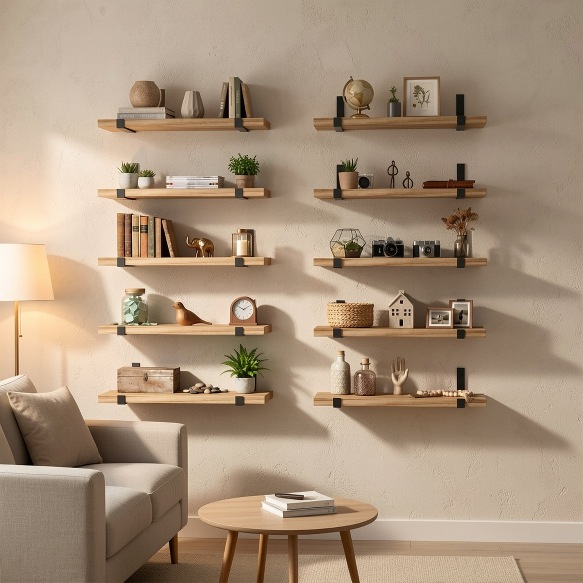 Floating Shelves 10-Piece Set, 15.8 x 5.9 Inch Wall Display Shelves for Books, Small Plants, Photos and Collectibles in Bedroom, Kitchen and Living Room