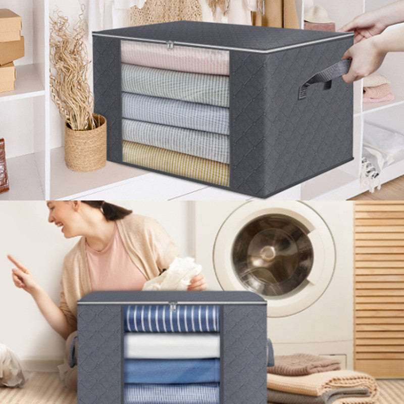 Large Capacity Storage Bags 4 Pack, Foldable Closet Organizers with Reinforced Handles in Black or Gray for Clothes, Blankets, Comforters and Bedding
