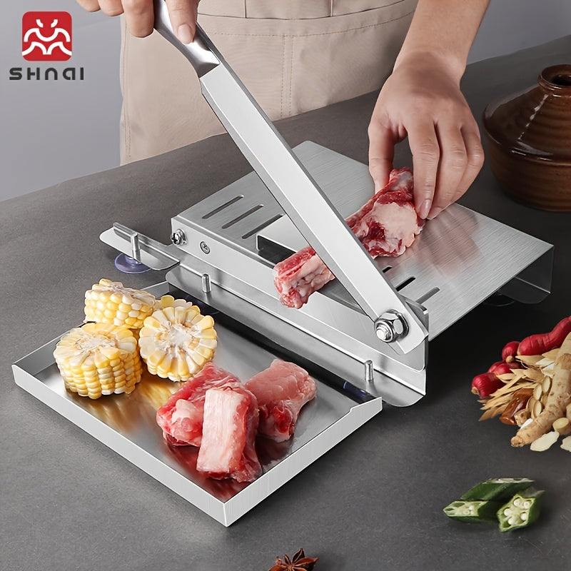 Manual Meat Slicer with Stainless Steel Lever-Style Cutter, Countertop Food Preparation Tool for Beef, Vegetables and Everyday Home Kitchen Cooking