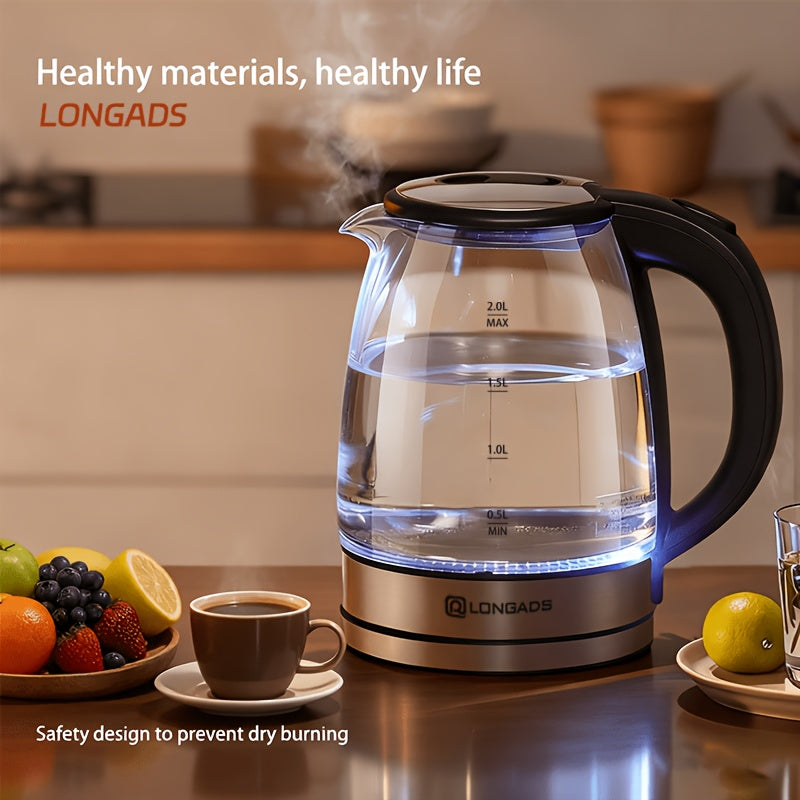 Electric Kettle, 67.63oz Large Capacity, Glass Electric Kettle, 1000W High Power, Anti-dry Burning And Rapid Heating, Suitable For Kitchen, Dining Room And Living Room, For Brewing Coffee And Milk, Saving More Heating Time And Being Safer.