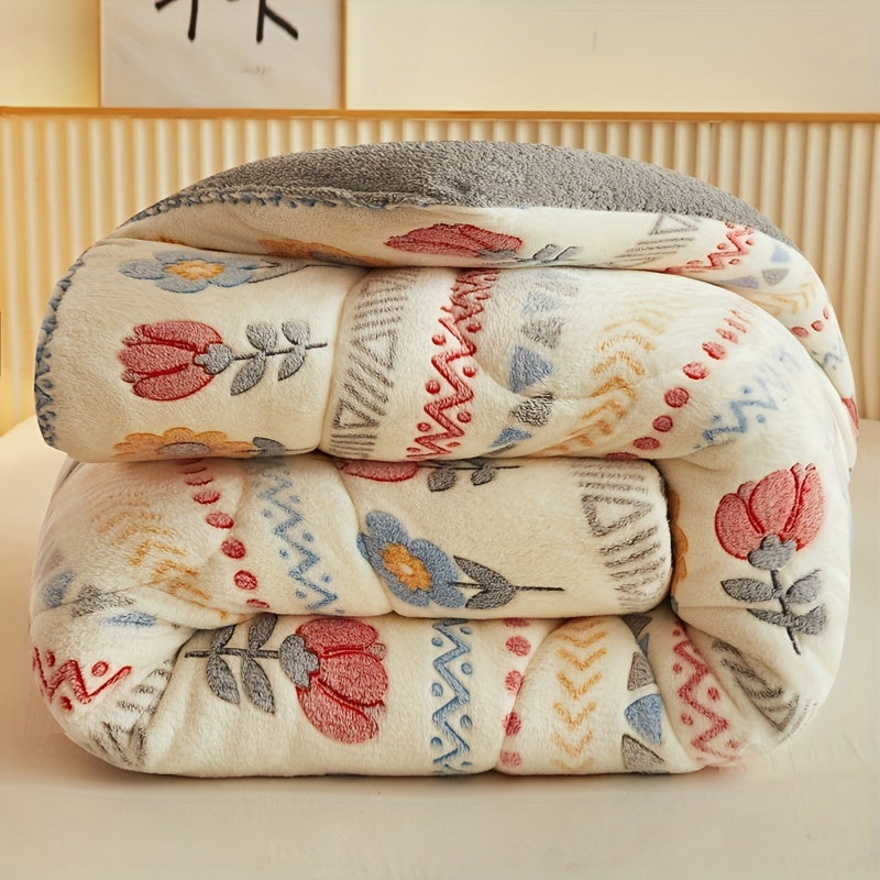 1pc Bohemian Style Thick Winter Comforter - Soft, Warm Snowflake with Vibrant Floral & Geometric Patterns, Machine Washable, Perfect for Bedroom or Hotel Rooms, Hotel Room Essentials | Vibrant Bedspread | Machine Washable Quilt