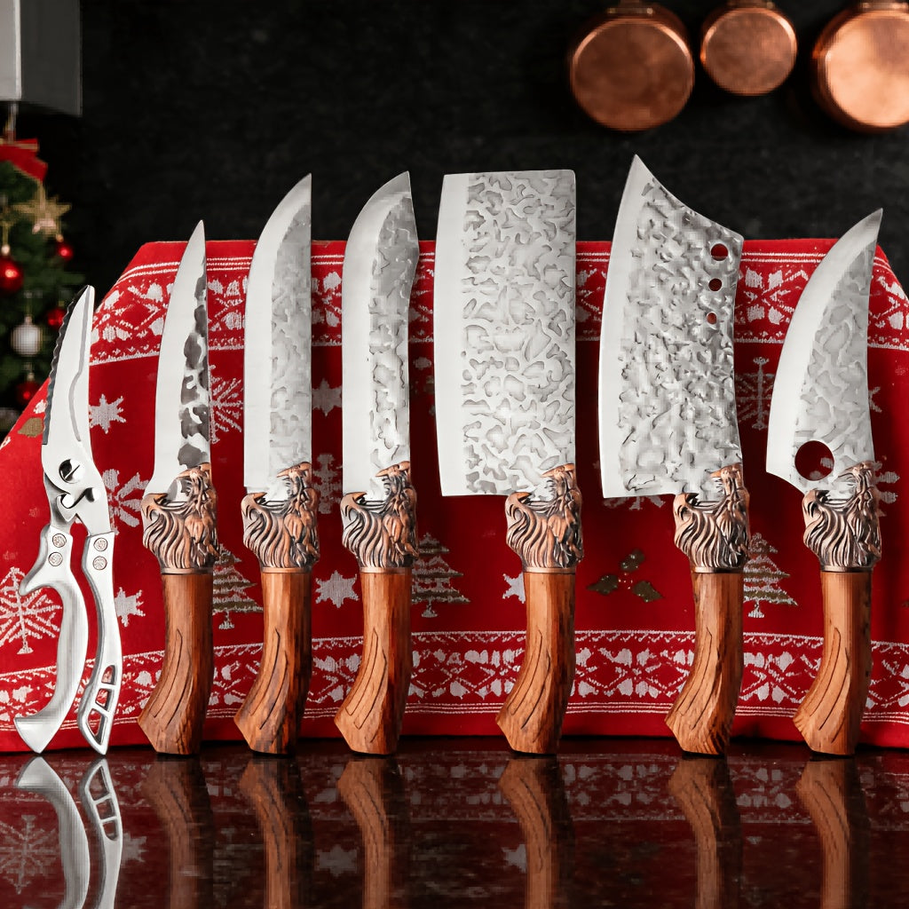 7pcs Professional Stainless Steel Kitchen Knife Set- Includes Boning Knife, Slicing Knife, Carving Knife, Fish Knife, Butcher Knife, And Scissors- Ultra Sharp, Suitable For Meat And Fish, Forged Set, Bone Knife, Multi-Piece Knife Set, Professio