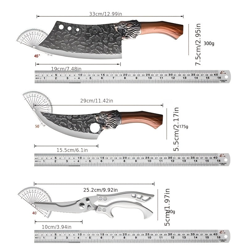 Professional Forged Stainless Steel Kitchen Knife Set(7pcs/6pcs)- Includes a Boning Knife, Slicing Knife, Carving Knife, Fish Knife, Butcher Knife, and Scissors. Suitable for Meat and Fish; Ultra-sharp and Durable Knives.