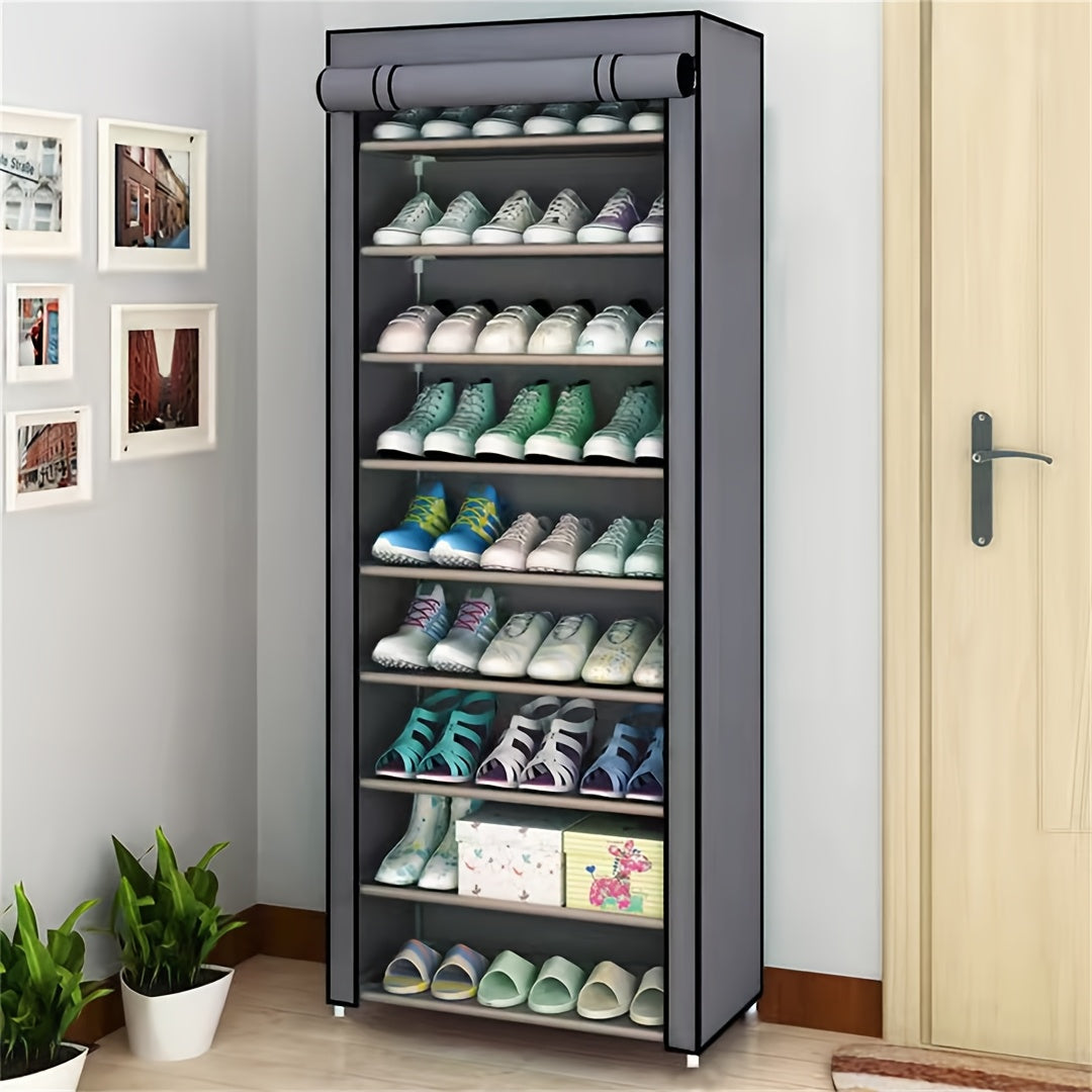 10-layer 9-compartment Large Sturdy Non-woven Shoe Cabinet, with Dust Cover Two Cloth Bags, Space-Saving Narrow Design, Easy Assembly for Entryway, Closet, Dorm, Home - Multi-Layer Combination Storage Cabinet for Cloth And Steel Shoes