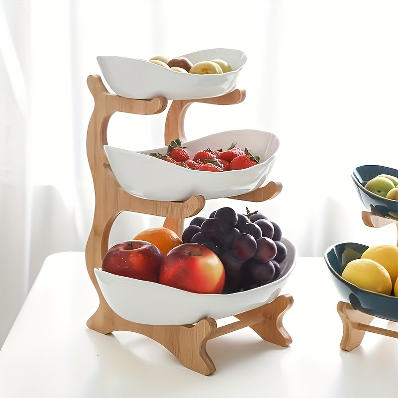 [Bamboo Wood Stand] A Creative Two-Tier/Three-Tier Kitchen Fruit Basket, Large-Capacity Layered Fruit Basket, European-Style Dried Fruit Tray, Bamboo Wood Stand, Household Snack Plate, Candy Tray, Fruit Basket