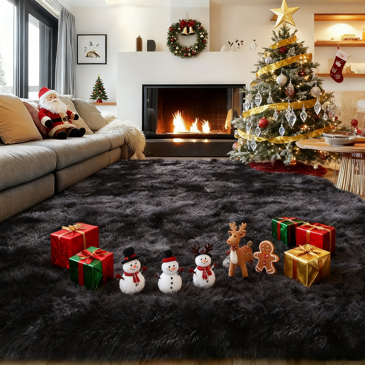 Extra Large Shaggy Rug Suitable for Living Room & Bedroom - Soft with PVC Backing, Machine Washable Anti-Slip Floor Mat, Modern Fluffy Floor Suitable for Christmas, for Decor, Use, Large Rectangular