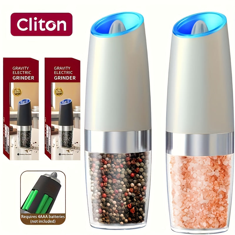1pc/2pcs Electric Salt and Pepper Grinder Set with LED Lights - Large Capacity, Gravity-Driven Mechanism, Multi-Color Options (Red/)