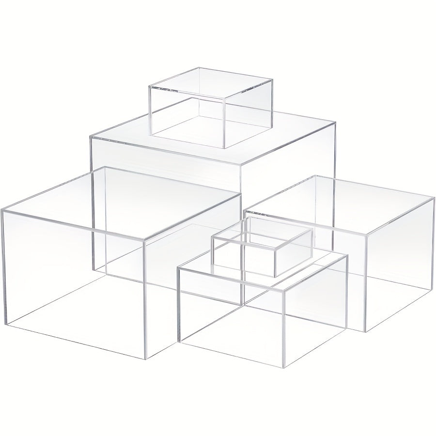 6pcs Clear Acrylic Boxes For Display As Buffet Risers And Stands, Food Risers For Party, Table, Stands, Including 8", 7", 6", 5", 4", 3" (Small, 6pcs, Clear)