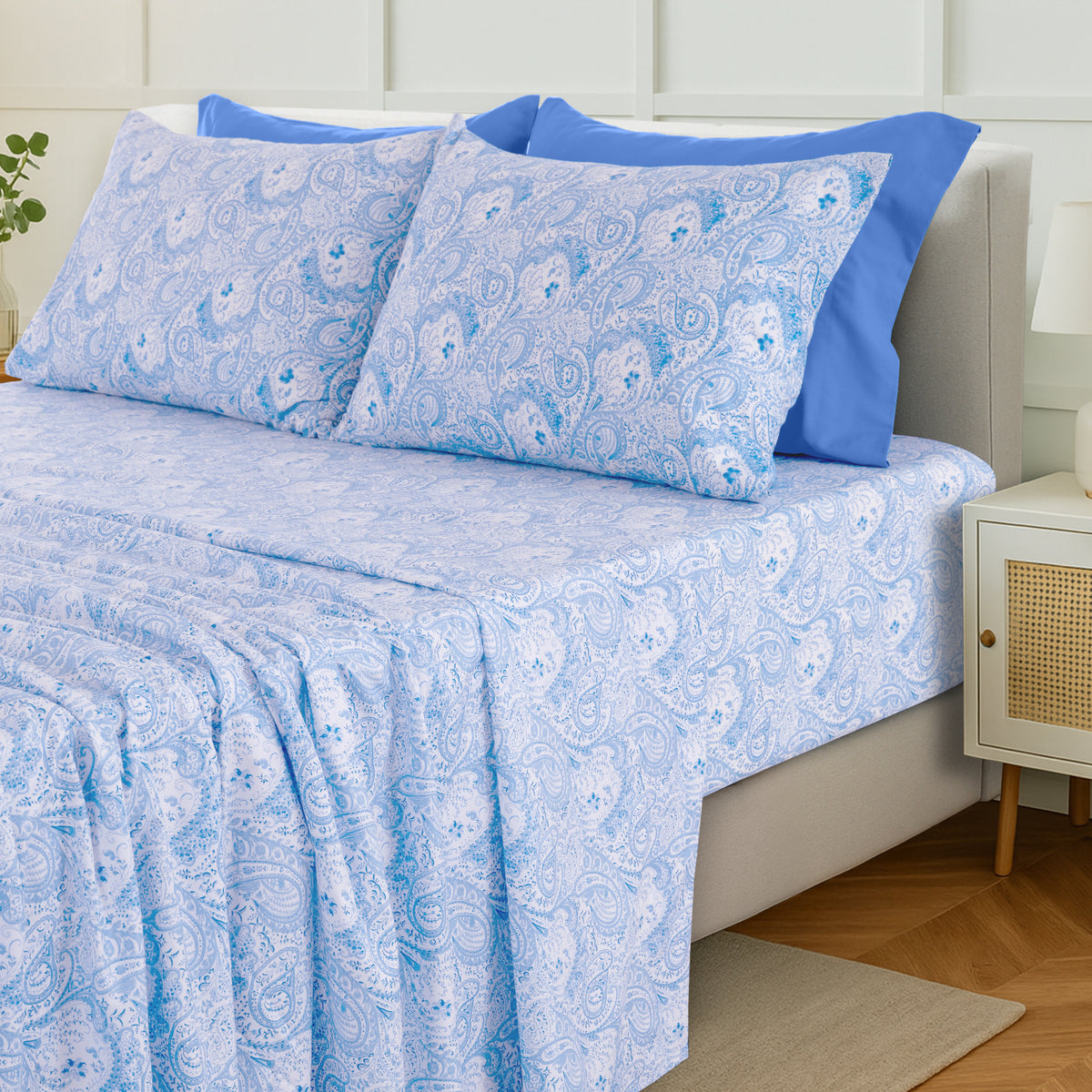Hannah Bedding Paisley Sheet Set – 4/6-Piece Soft 100% polyester Bed Sheets, Wrinkle-Free & Luxurious – Includes Deep Pocket Fitted Sheet, Flat Sheet & Pillowcases – Available in 6 Sizes & Multiple Colors