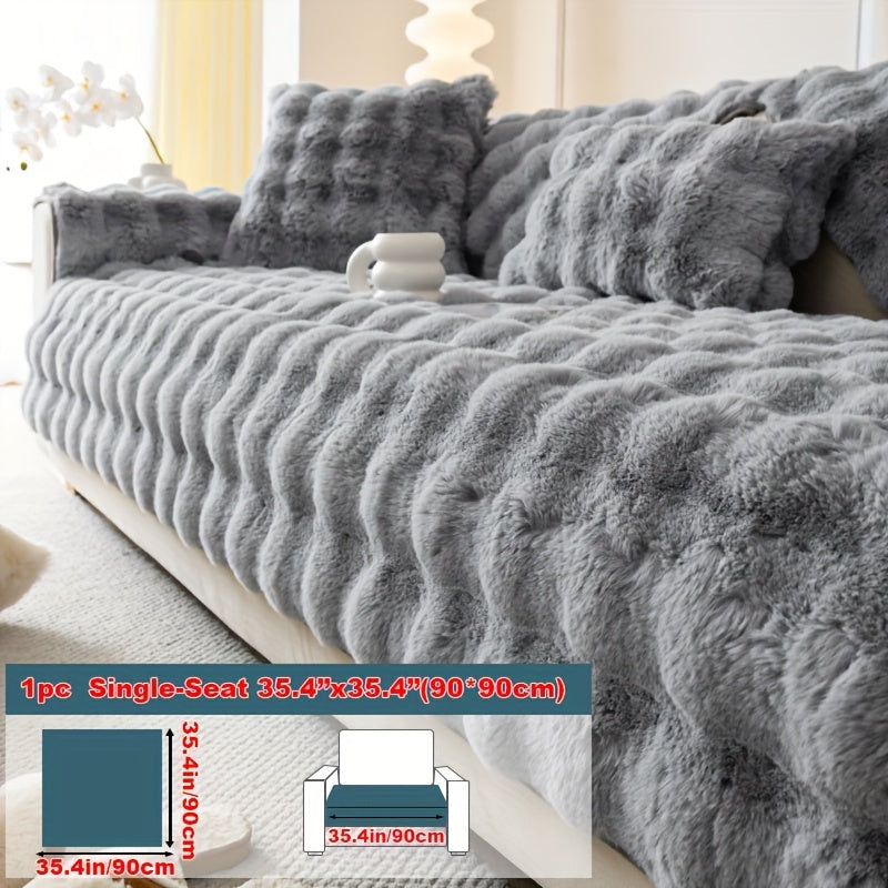 1pc Faux Rabbit Plush Sofa Cover, Winter Warm Thickened Plush Soft Sofa Cover, Pet Favorite, Dog Friendly Sofa Cover, Cushion Protection Cover, Anti Slip Sofa Furniture Protection Cover, Bedroom, Office, And Living Room Decoration Local Warehouse