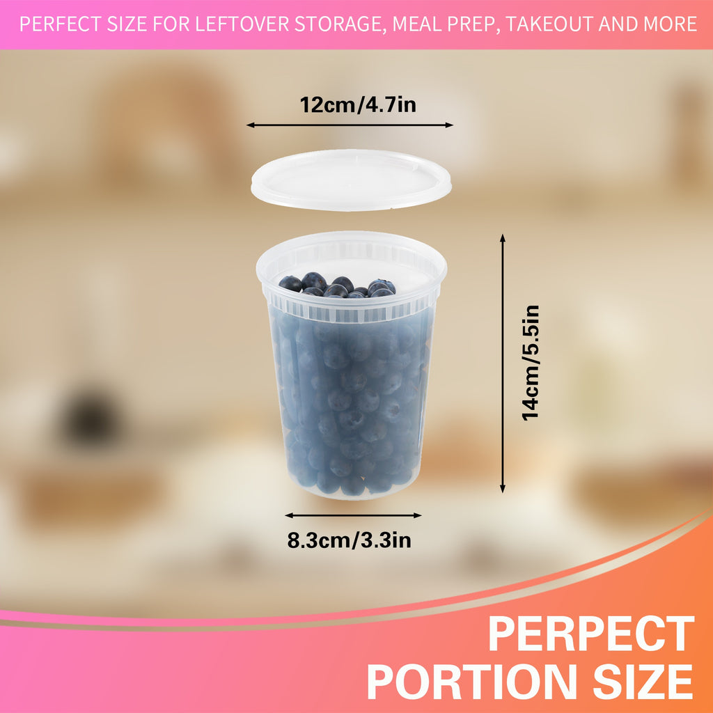 60pcs 32oz Durable Leakproof Deli Containers With Lids Set, Soup, Slime, Sugar, Fruit, Food Storage Container, Kitchen Organizers And Storage Accessories, Microwave & Dishwasher & Freezer Safe, Local Warehouse