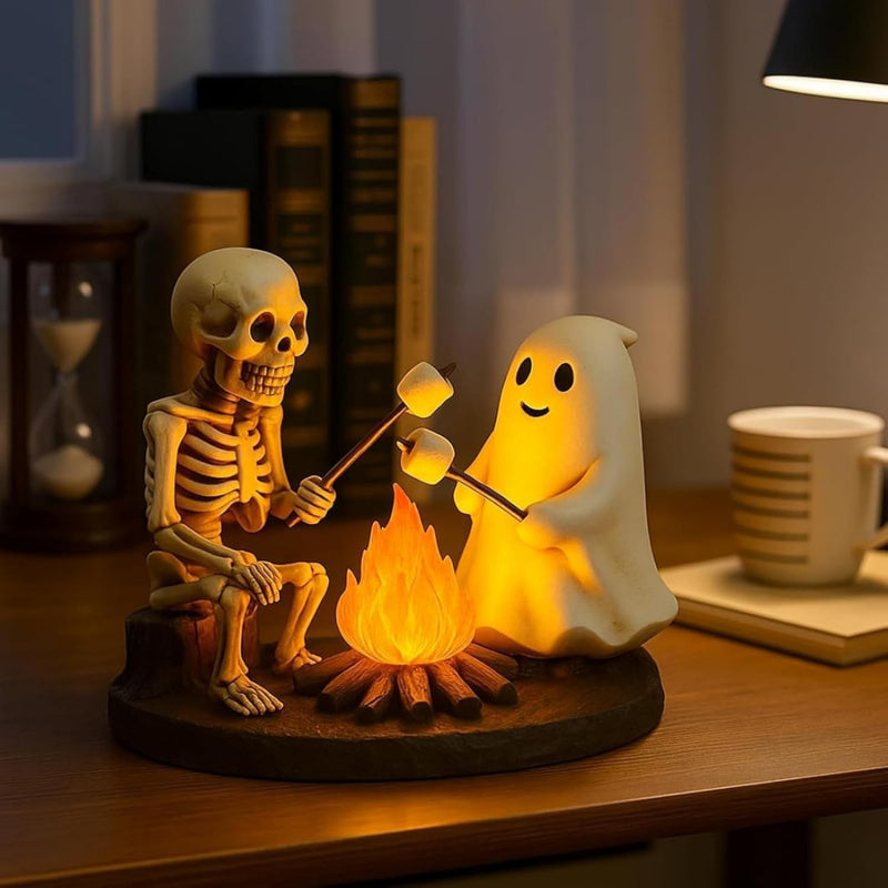 Realistic Flickering Flame And Roasting Marshmallow Resin Campfire Lamp - Outdoor-Like Light, Cozy Campfire Night Light, Suitable for Mantel, Bedroom, Study - Halloween And Year-Round Decoration