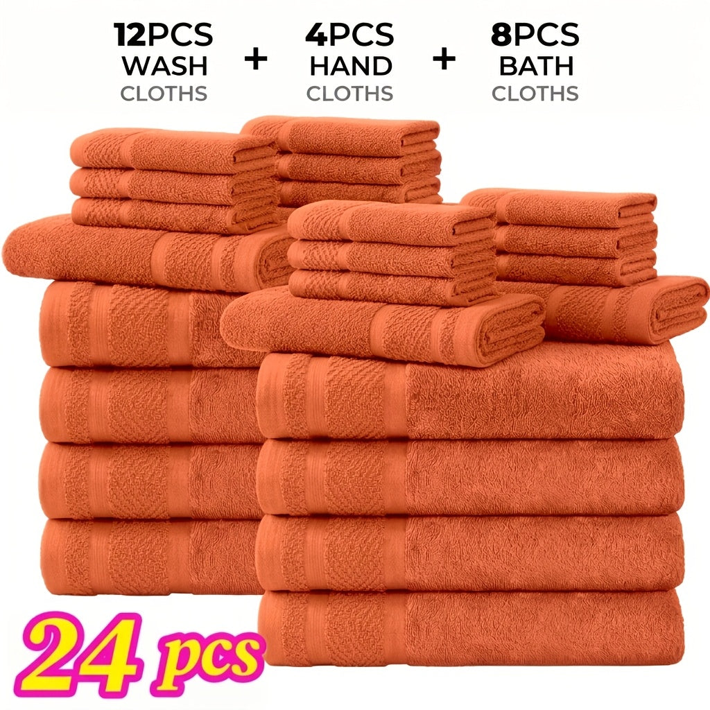 12/24pcs Bath Cloths Set, Hotel Quality Thick Bath Cloths | Highly Absorbent & Quick-Dry | 4 Bath Cloths & 6 Hand & 2 Washcloths, Cotton For Hotel Spa Gym & Home Bathroom Essentials, Wash Cloths