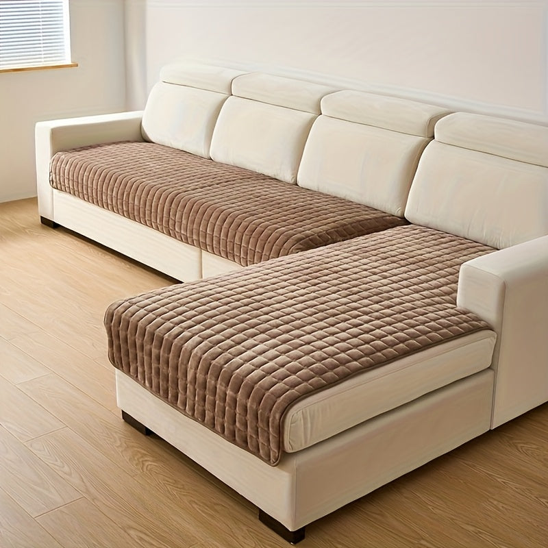 2pcs Quilted Sofa Cover, Flannel Velvet Polyester Jacquard, 450-500 g/㎡, Soft Durable Pet-friendly, Machine Washable, for Living Room Bedroom Office Home Decor