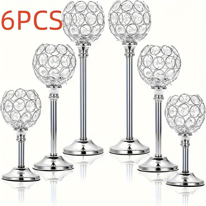 6pcs/3 Crystal Candelabra For Wedding Anniversary, Table Decoration, Candlelit Dinner Photo Props, Home & Hotel Decoration, Birthday Gifts, Ideal For Table Centering, Wedding, Catering, Party (Candles Not Included)