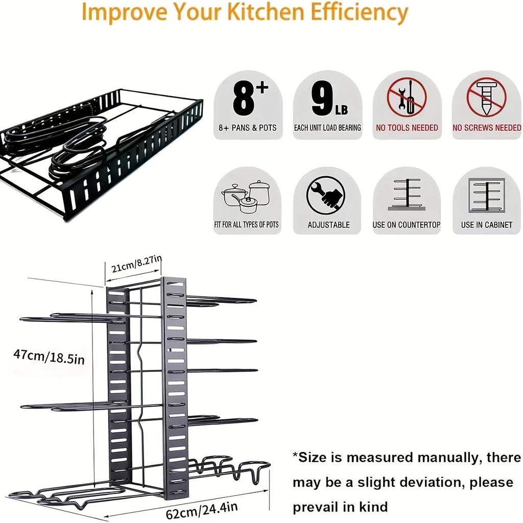 8-Tier Pot And Pan Organizer with Lid Rack, for Kitchen Cabinet Storage of Cookware And Utensils
