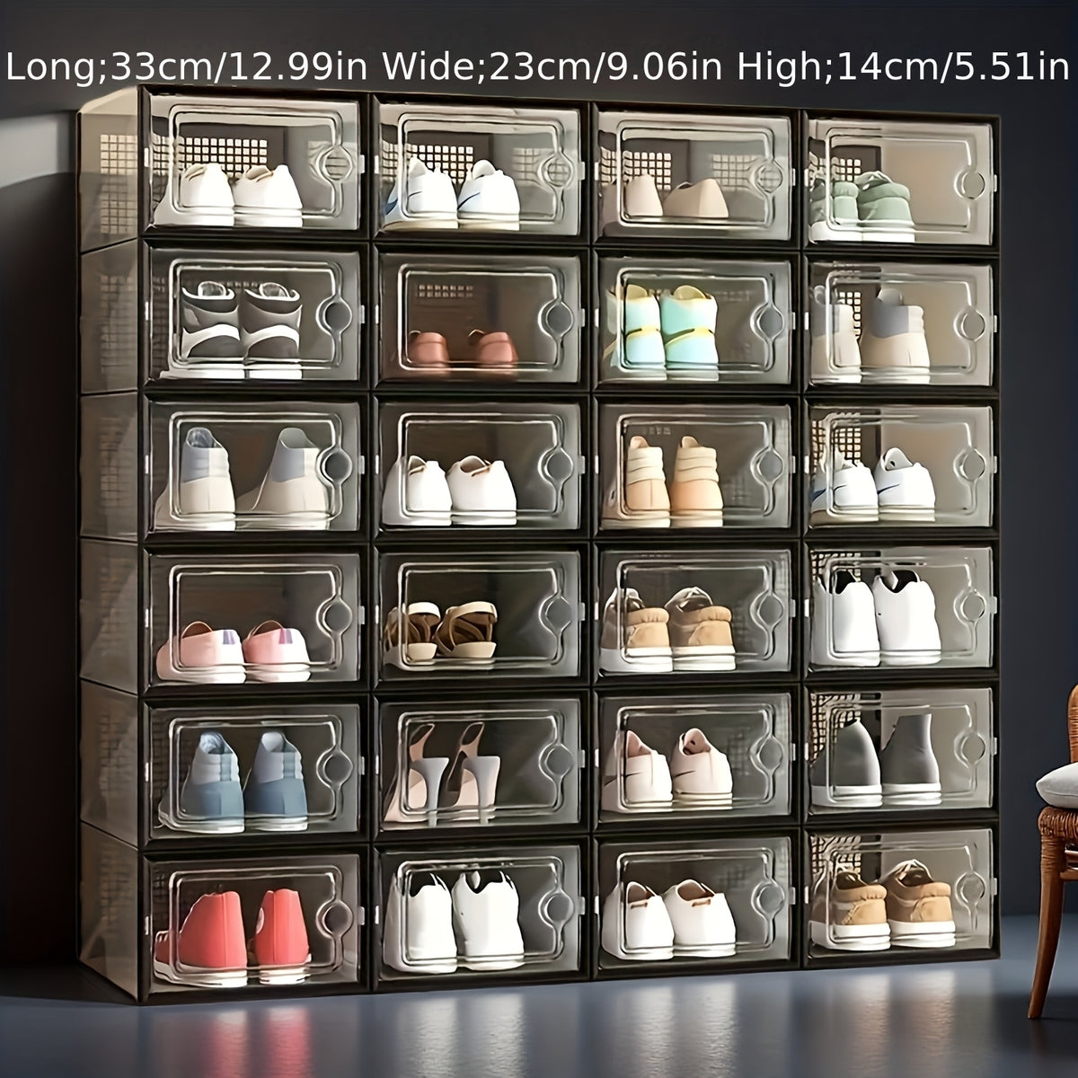 6/12/24pcs Thickened Transparent Shoe Boxes with Lid, Foldable Stackable Free Combination Shoe Rack, Plastic Sneaker Container, Space Saving Storage Organizer for Entryway Bedroom, Home Shoe Box Shoe Racks Shoe Storage Organizer Shelf