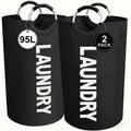 Large Laundry Basket Set of 2, 95L Foldable Clothes Hampers with Half-Ring Carry Handles for Bedroom, Bathroom and College Dorm Organization