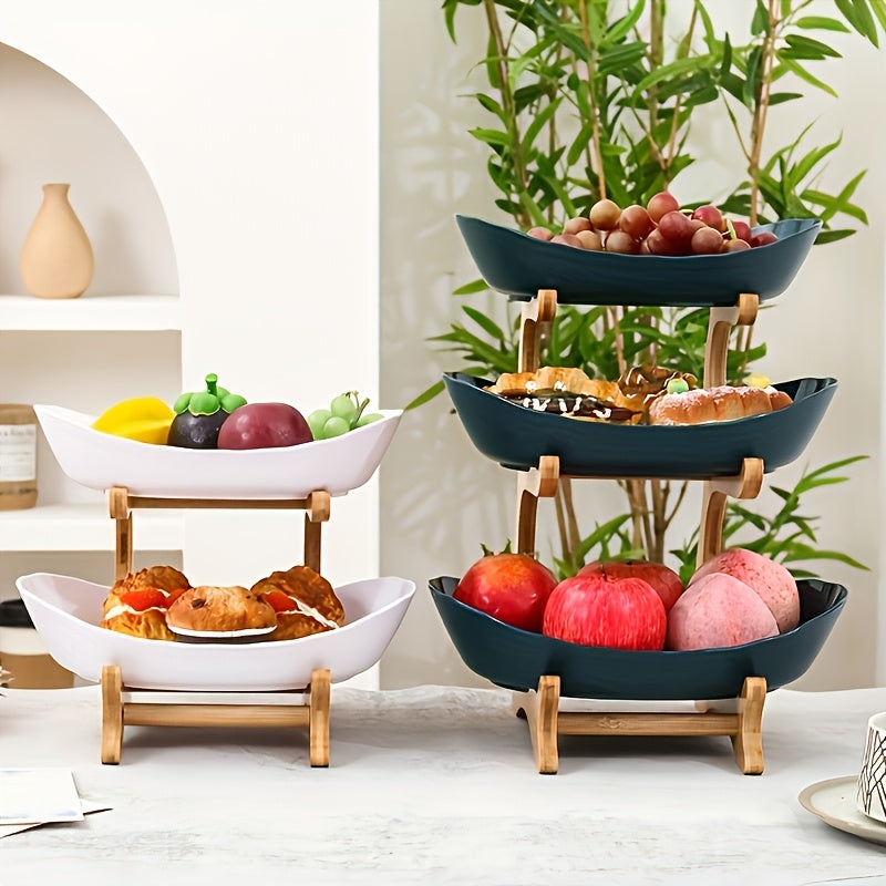 [Bamboo Wood Stand] A Creative Two-Tier/Three-Tier Kitchen Fruit Basket, Large-Capacity Layered Fruit Basket, European-Style Dried Fruit Tray, Bamboo Wood Stand, Household Snack Plate, Candy Tray, Fruit Basket