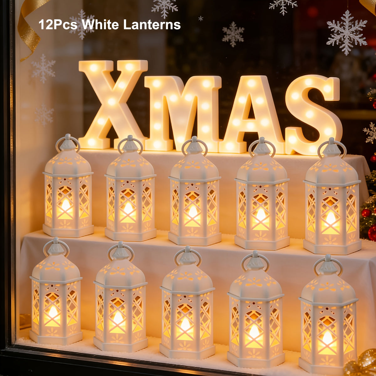Set of 12 LED Lanterns, Decorative Candle Lanterns, Vintage Hanging Lanterns, Moroccan Style for Wedding And Christmas Decor, Halloween Decorations, And Table Centerpieces