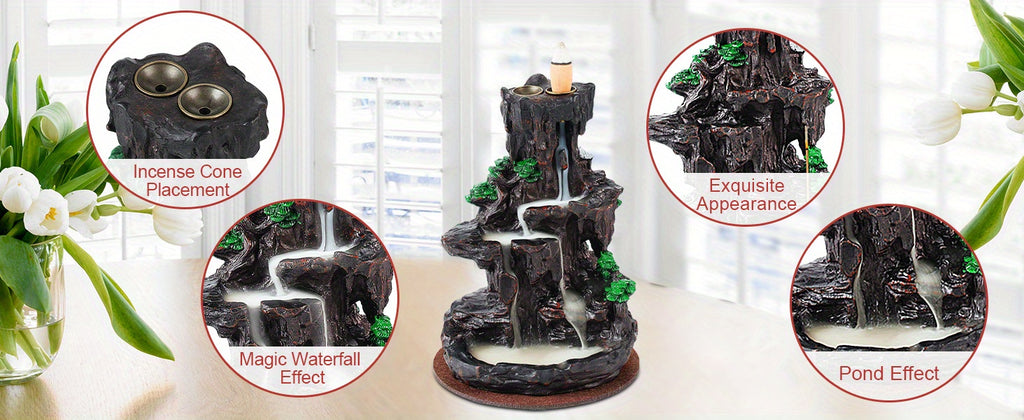 Incense Holder, Backflow Incense Holder 2 Sides Waterfall Incense Burnier with 120 Backflow Incense Cones, 30 Incense Sticks, Aromatcherapy Ornamen for Home