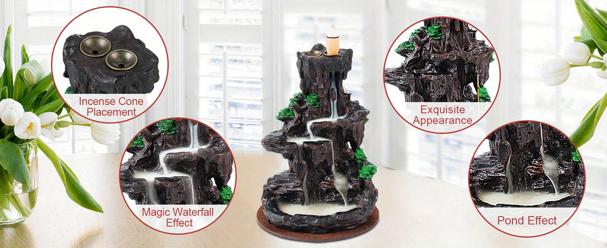 Incense Holder, Backflow Incense Holder 2 Sides Waterfall Incense Burnier with 120 Backflow Incense Cones, 30 Incense Sticks, Aromatcherapy Ornamen for Home