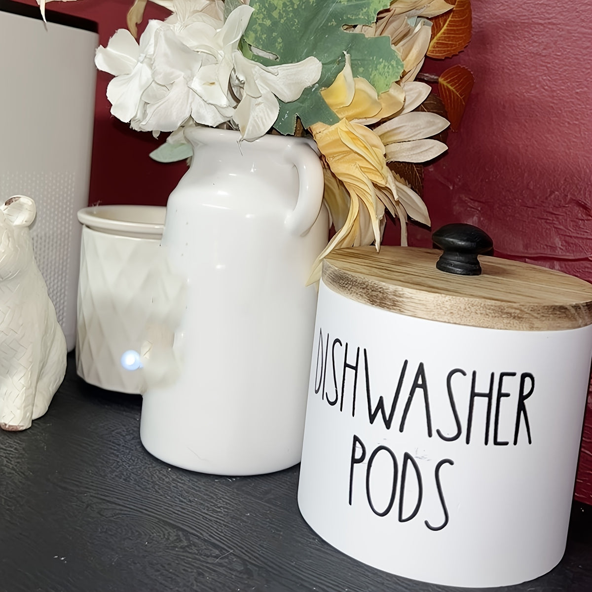 1pc Bohemian Black and White Wooden Dishwasher Laundry Ball Rack - Space Saving Round Storage Container for Kitchen and Bathroom, Multi-Purpose Laundry Ball, Detergent and Laundry Supply Organizer, Ideal Farmhouse Decor Gift, Storage Boxes