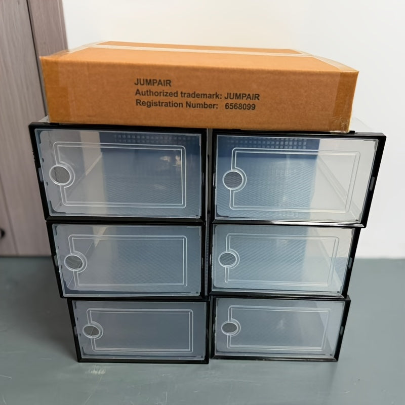 6/12/24pcs Thickened Transparent Shoe Boxes with Lid, Foldable Stackable Free Combination Shoe Rack, Plastic Sneaker Container, Space Saving Storage Organizer for Entryway Bedroom, Home Shoe Box Shoe Racks Shoe Storage Organizer Shelf