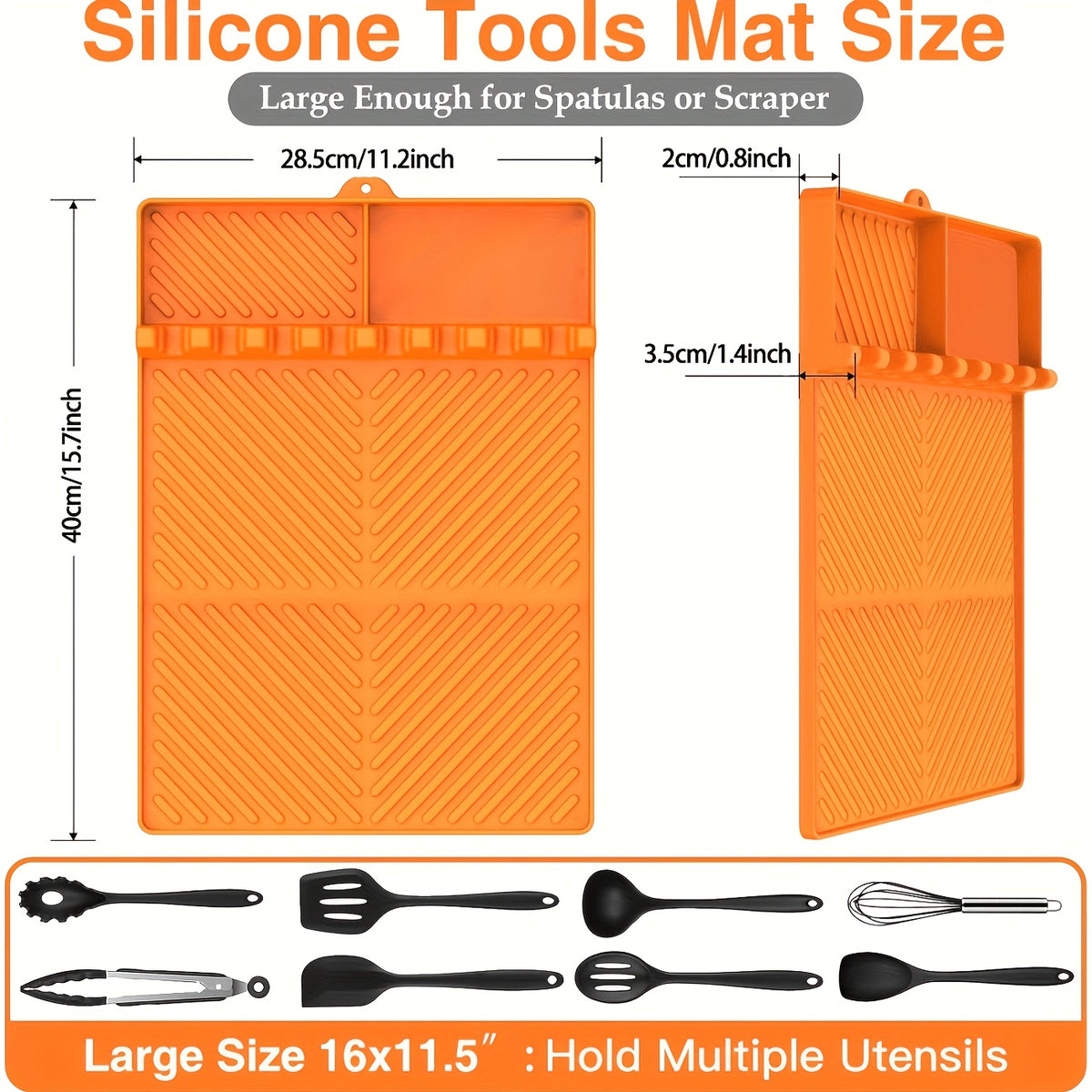 Blackstone Silicone Griddle Tools - Spatula Mat with Drip Pad, Grill Utensil Holder, Side Shelf Mat for Kitchen, Cooking, Countertop, Griddle Additions