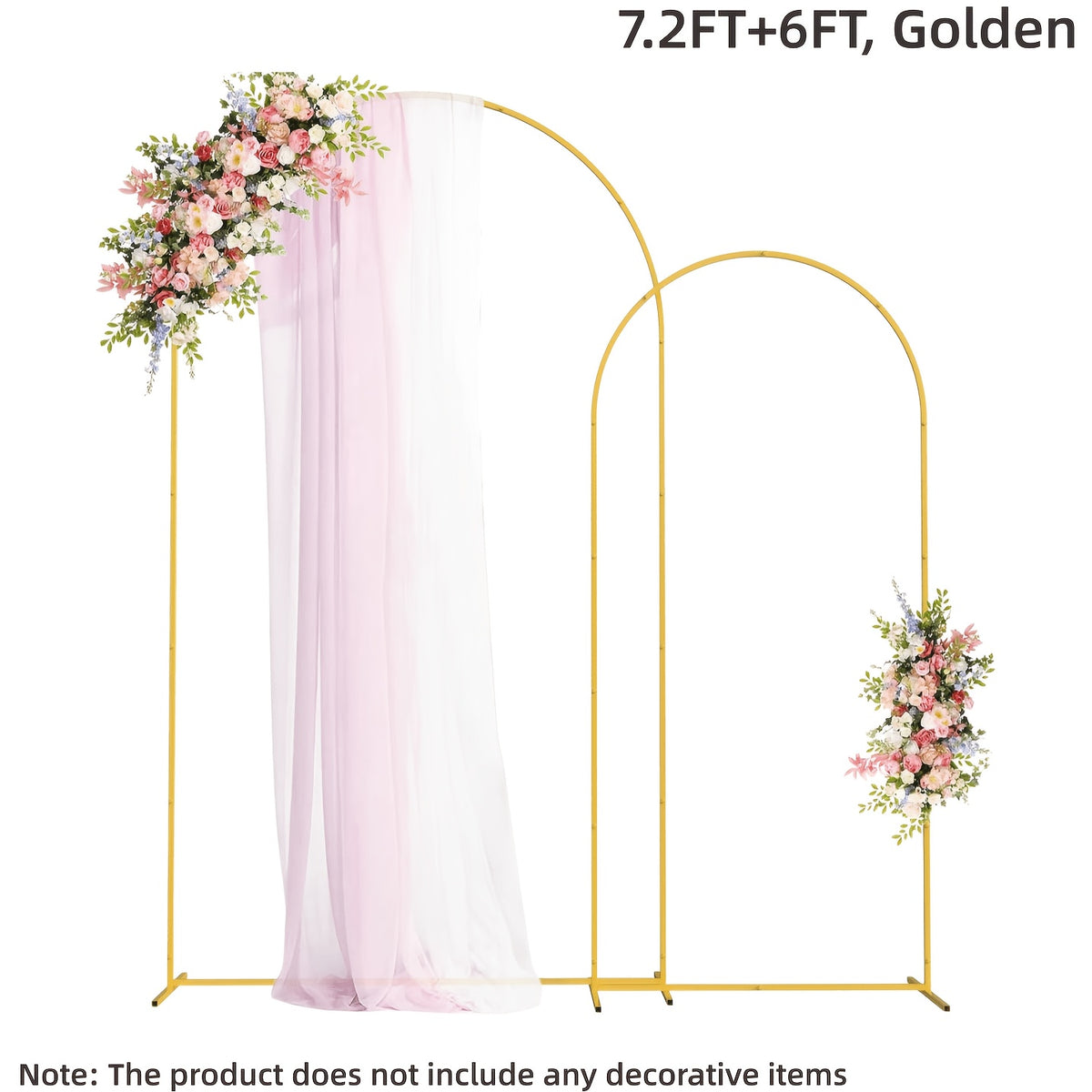 2pcs Heavy Duty Metal Wedding Arch Backdrop Set (7.2Ft And 6Ft) - Sturdy Frame with Golden Powder Coating, Easy to Assemble Balloon Flower Arch for Weddings, Birthdays, Eid And Ramadan Decorations - Indoor/Outdoor Party Decor, Halloween, Christmas