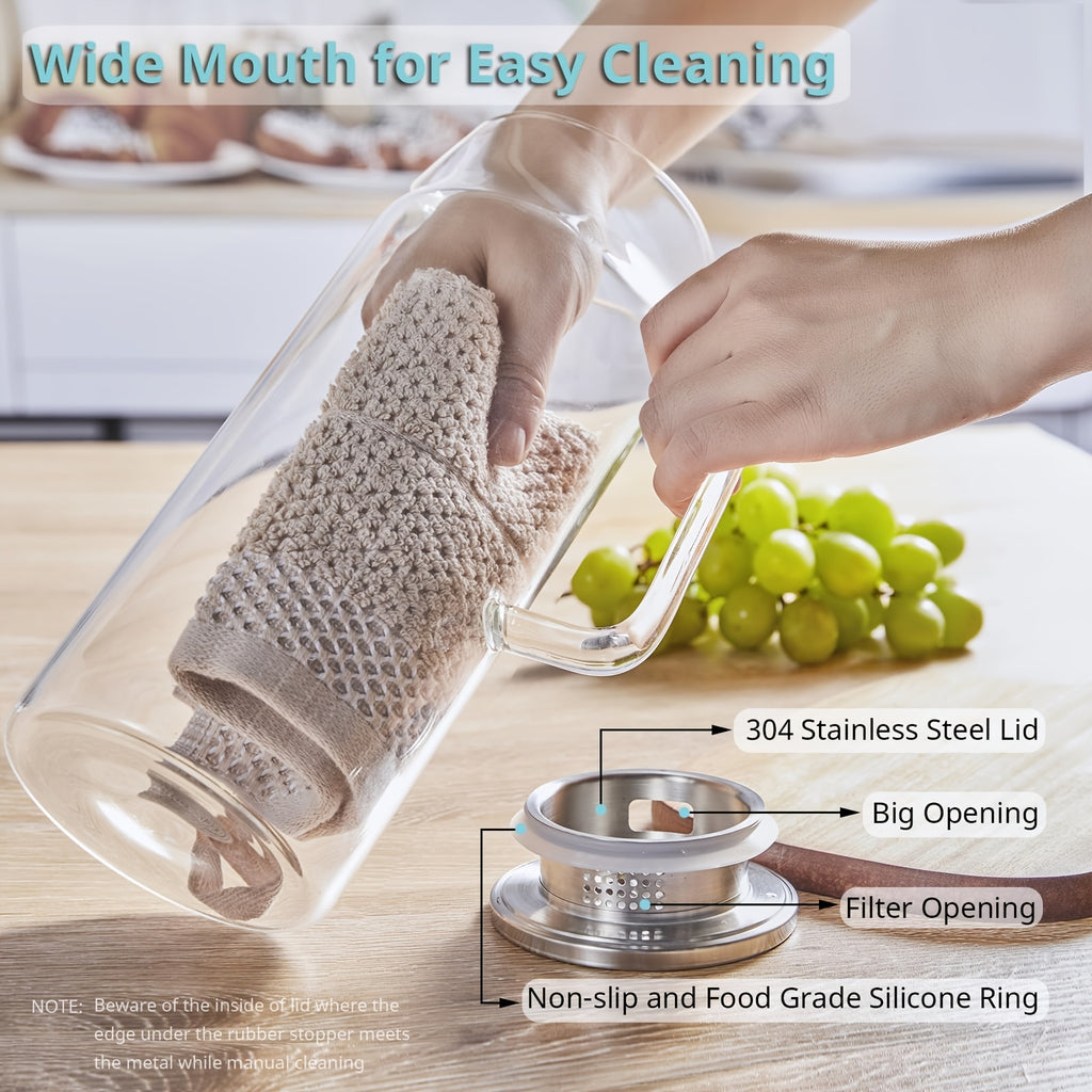 1 Pack/2 Pack 68oz Square Glass Pitcher with Lid And Handle for Fridge, Iced Tea And Coffee Carafe Beverage Serveware, Heat Resistant Borosilicate Water Jug for Hot/Cold Drinks And Milk, 304 Stainless Steel Lid