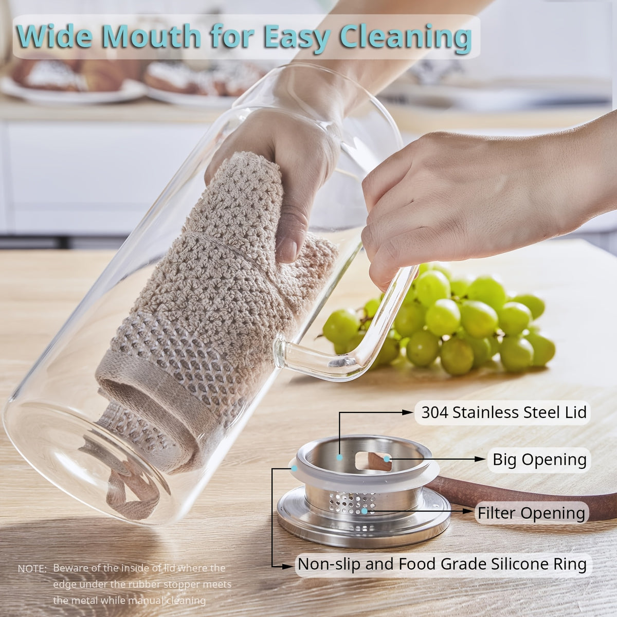 1 Pack/2 Pack 68oz Square Glass Pitcher with Lid And Handle for Fridge, Iced Tea And Coffee Carafe Beverage Serveware, Heat Resistant Borosilicate Water Jug for Hot/Cold Drinks And Milk, 304 Stainless Steel Lid